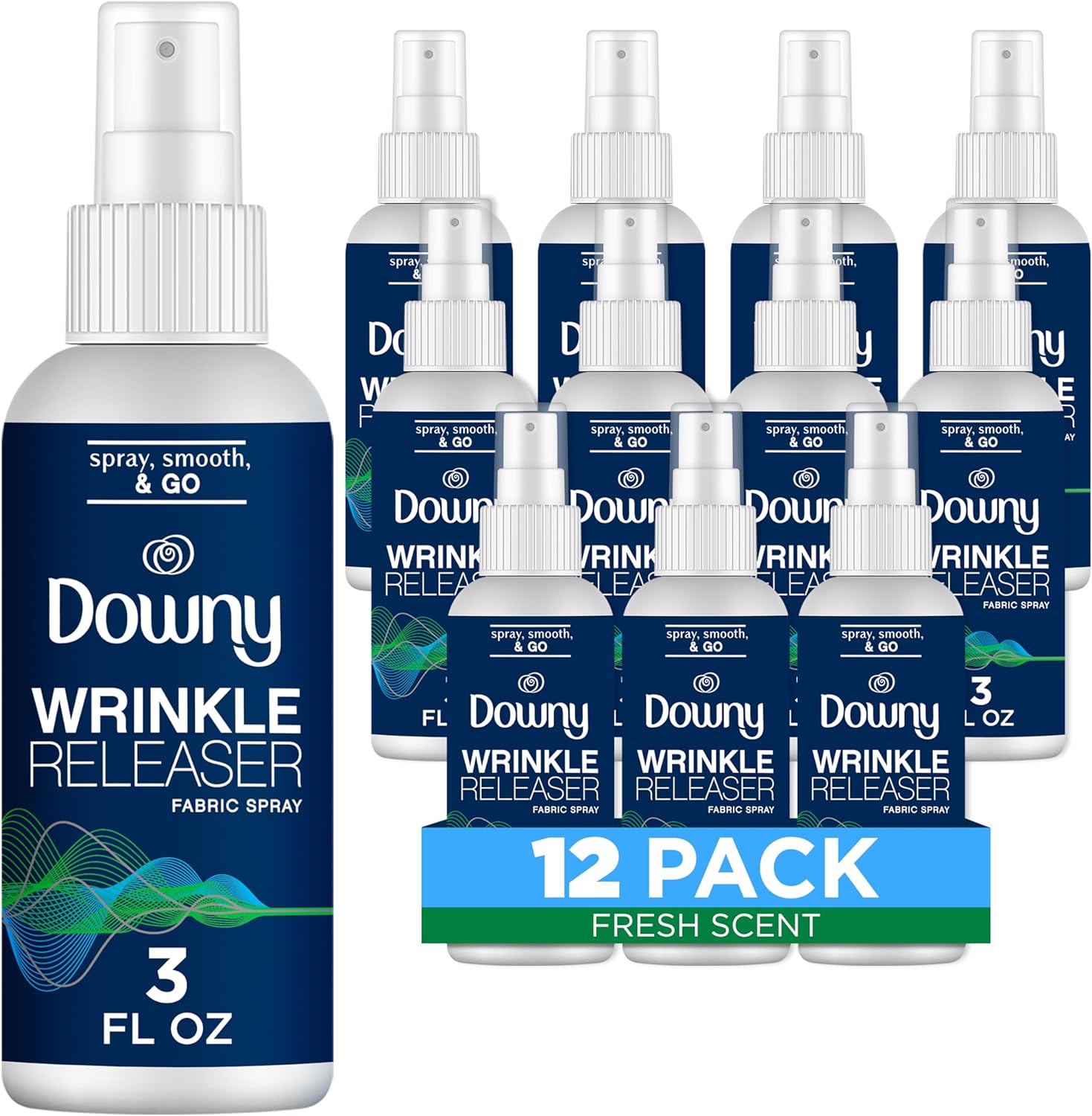 Downy Wrinkle Releaser Spray, Travel Size Spray + 16.9 Fl Oz Pack of 2, All In One Formula, Removes Wrinkles, Static and Odors, Light Fresh Scent