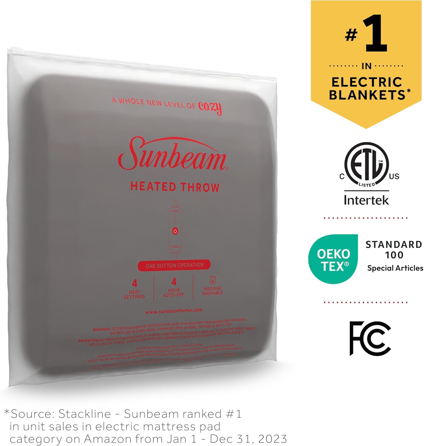 Sunbeam Royal Ultra Rodeen Blue Plaid Heated Personal Throw / Blanket, Cozy-Warm, Adjustable Heat Settings