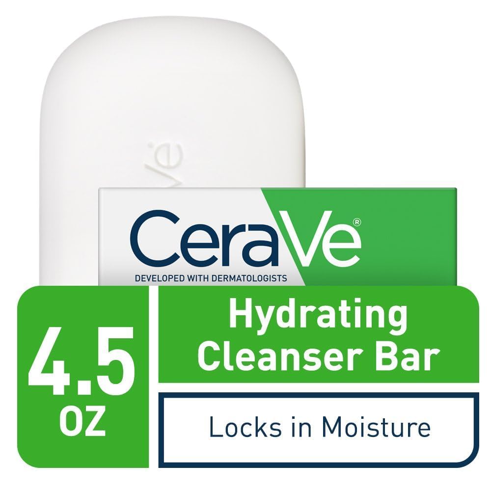 CeraVe Hydrating Cleanser Bar | Soap-Free Body and Facial Cleanser with 5% Cerave Moisturizing Cream | Fragrance-Free |2-Pack, 4.5 Ounce Each