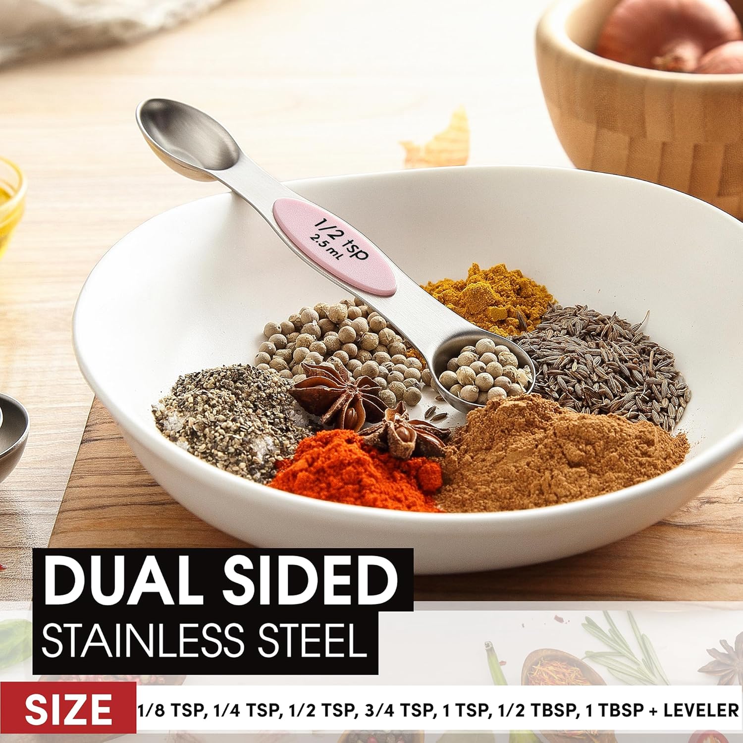 Spring Chef Magnetic Measuring Spoons Set with Strong N45 Magnets, Heavy Duty Stainless Steel Metal, Fits in Most Kitchen Spice Jars for Baking & Cooking, BPA Free, Black, Set of 8 with Leveler