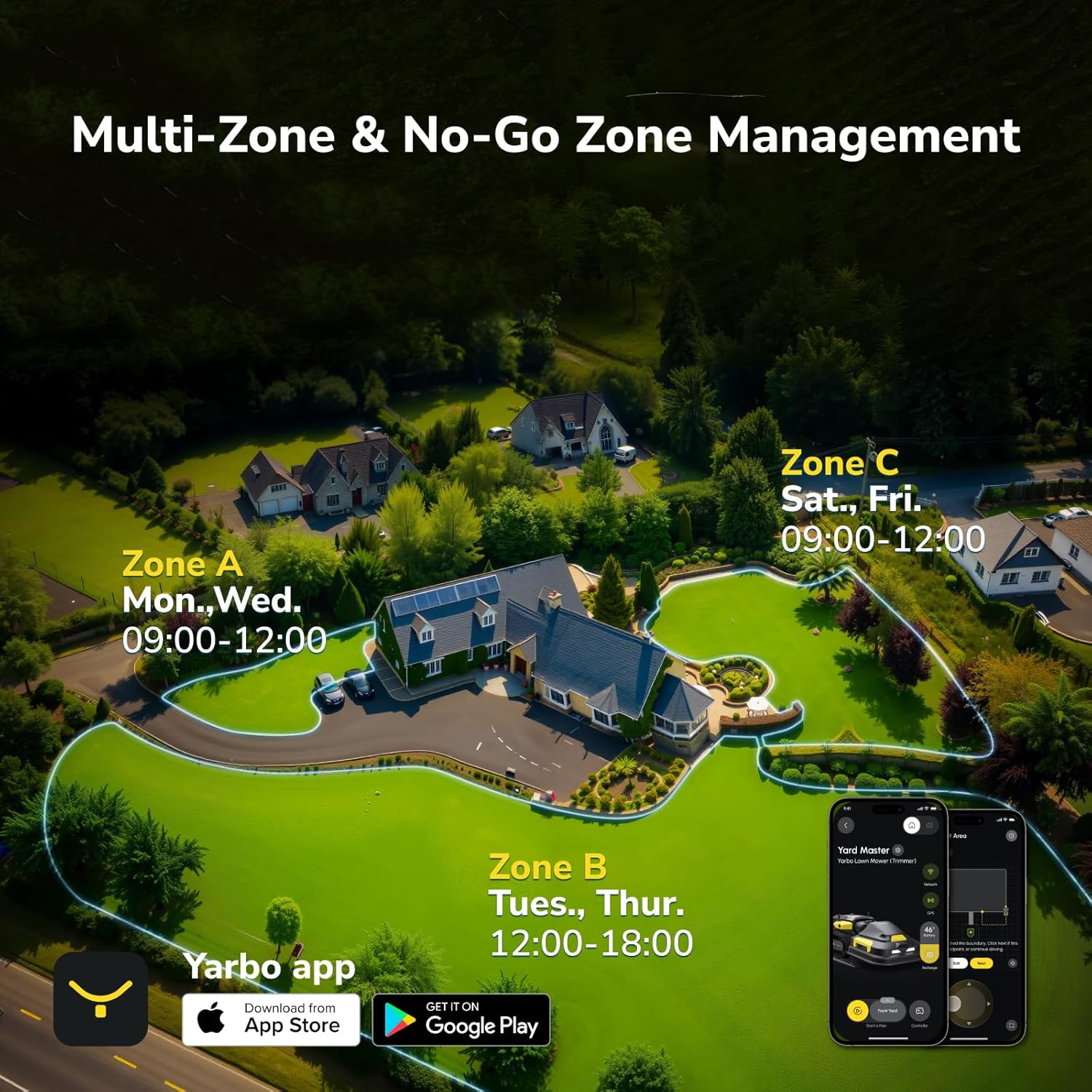 YARBO Robot Lawn Mower, Remote Control Robotic Lawnmower for Large Yard Up to 6 Acres, 70% Steep Slopes, AI Multi-Zone Mapping & 360° Obstacle Avoidance, RTK GPS, Modular Design, Perimeter Wire Free