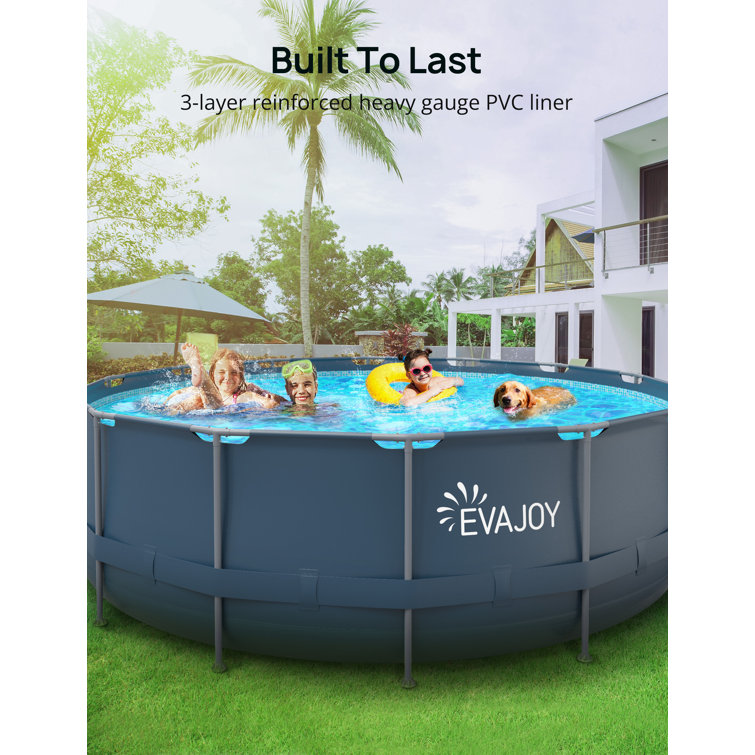 EVAJOY 16ft x 48in Metal Frame Swimming Pool Set, Round Above Ground Pool Set