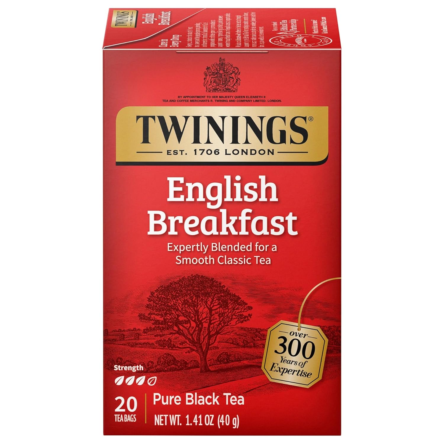Twinings English Breakfast Black Tea Individually Wrapped Bags, 100 Count (Pack of 1), Smooth, Flavourful, and Robust, Caffeinated, Enjoy Hot or Iced | Packaging May Vary