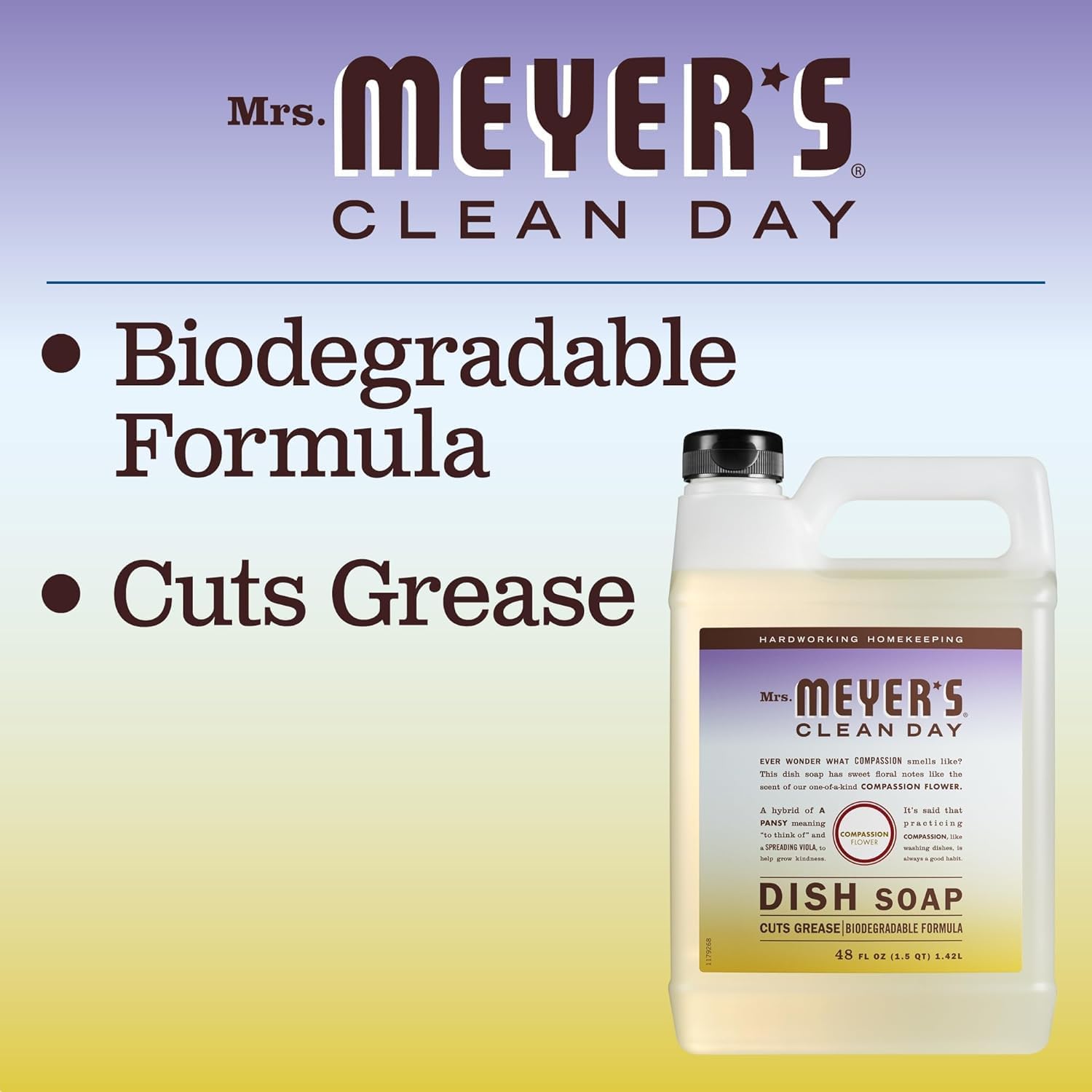 MRS. MEYER'S CLEAN DAY Liquid Dish Soap Refill, Biodegradable Formula, Basil, 48 fl. oz