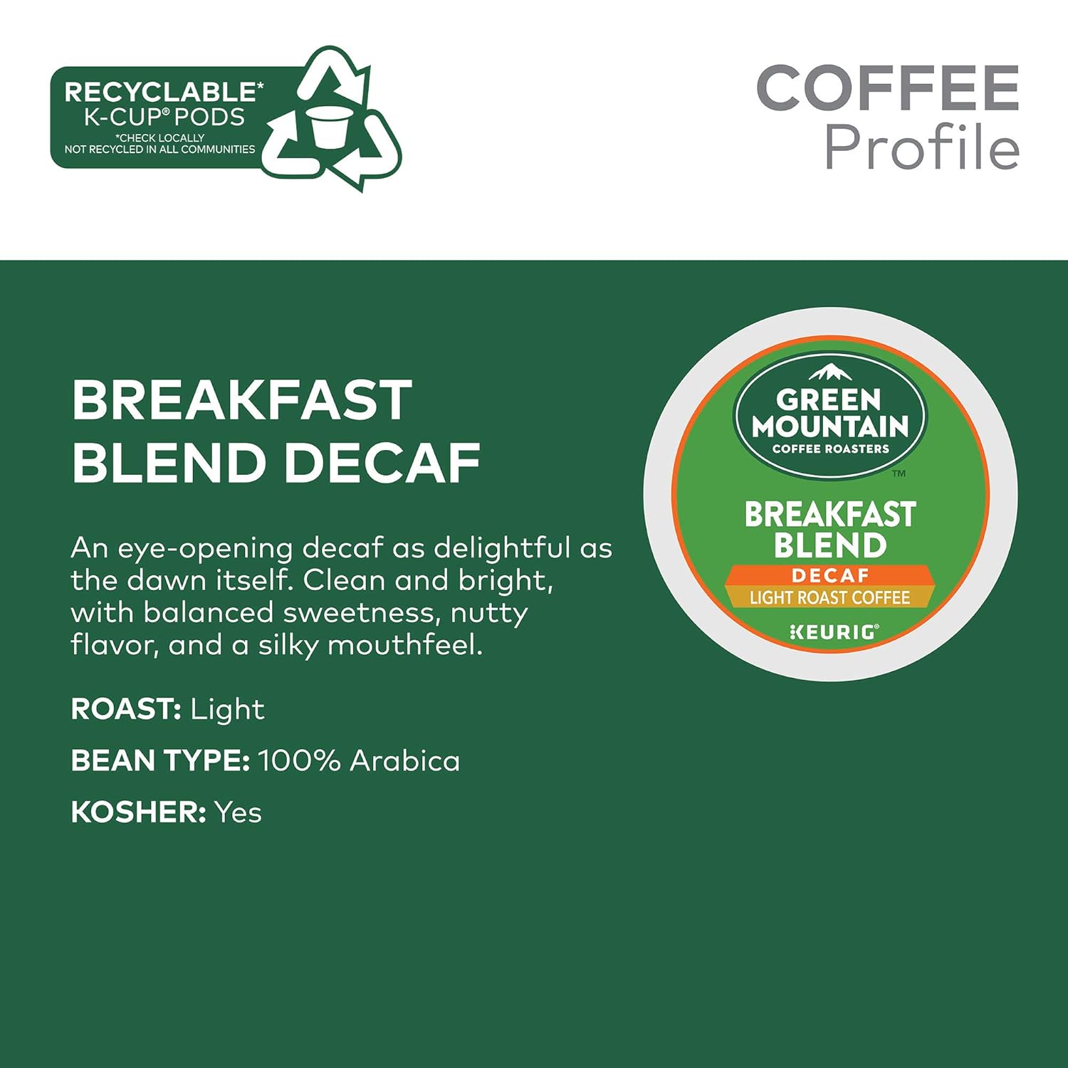 Green Mountain Coffee Roasters Breakfast Blend Single-Serve Keurig K-Cup Pods, Light Roast Coffee, 96 Count