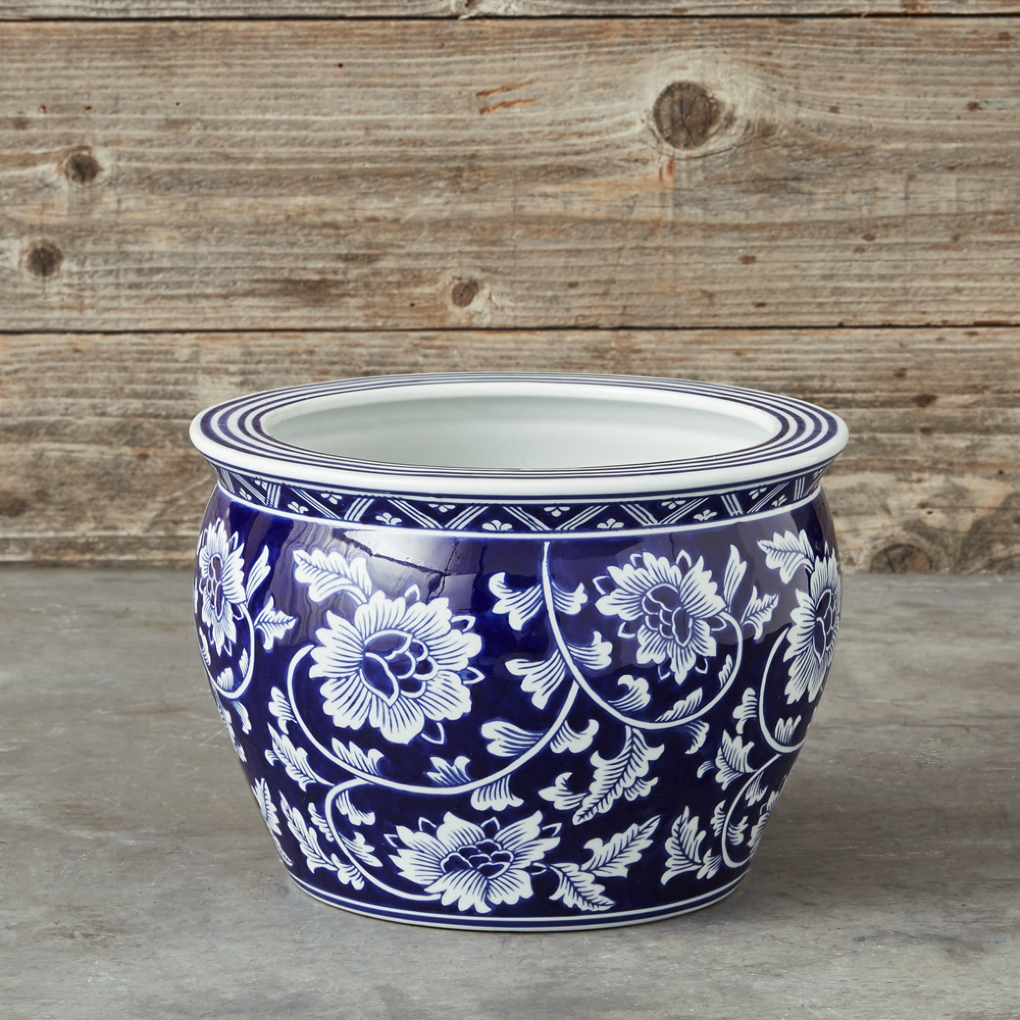 Blue & White Ceramic Planter, Medium