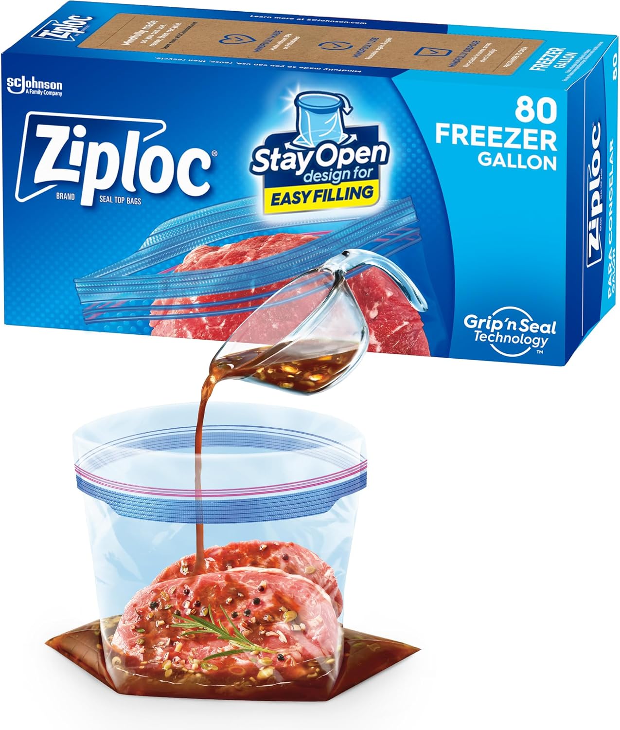 Ziploc Gallon Food Storage Freezer Bags, Stay Open Design with Stand-Up Bottom, Easy to Fill, 28 Count
