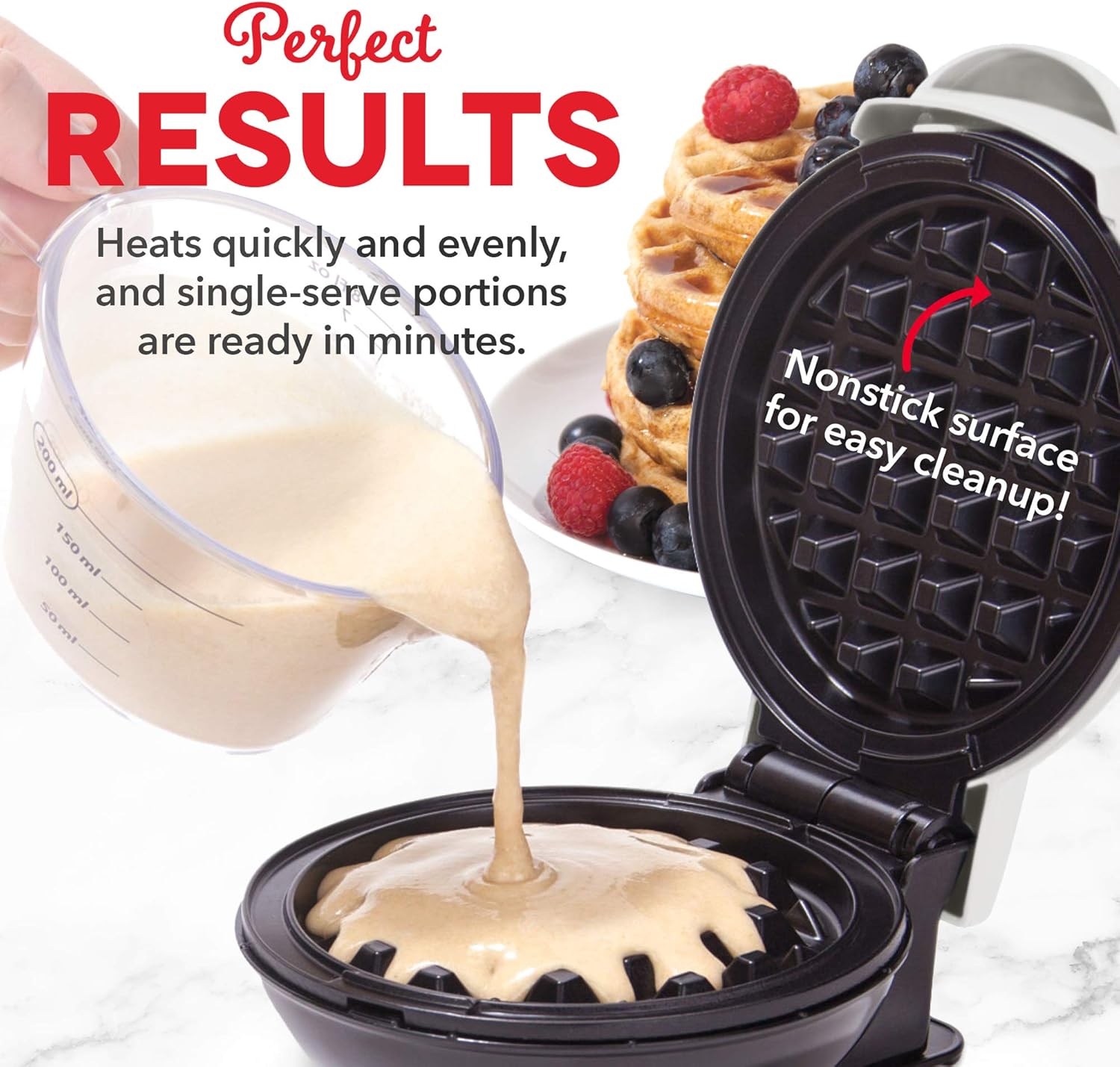 DASH Mini Waffle Maker - 4” Waffle Mold, Nonstick Waffle Iron with Quick Heat-Up, PTFE Nonstick Surface - Perfect Mini Waffle Maker for Kids and Families, Just Add Batter (Aqua)