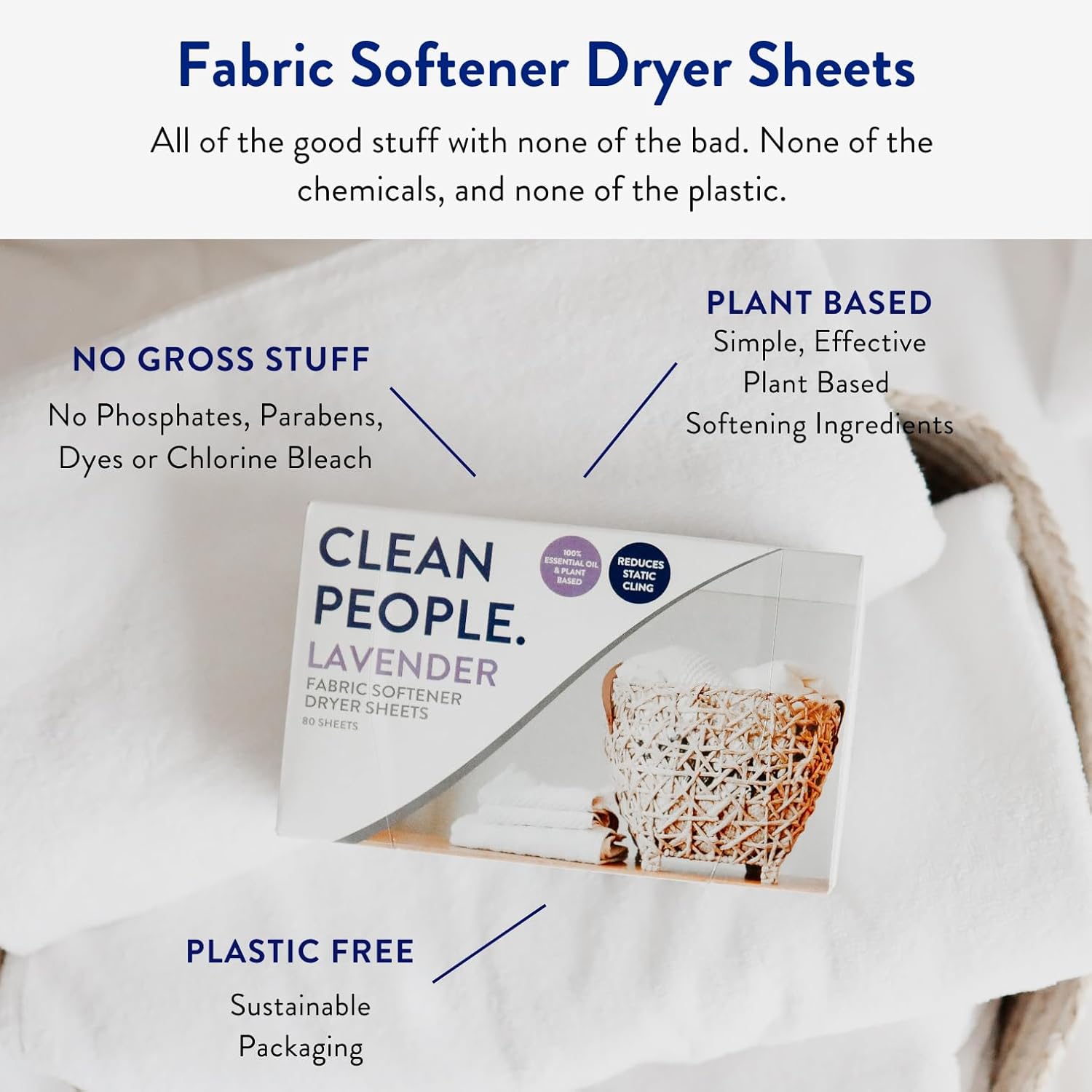 The Clean People Fabric Softener Sheets - Dryer Sheets - Softens & Removes Static Cling - Vegan Laundry Softener With Essential Oils - Fresh Scent, 120 Pack