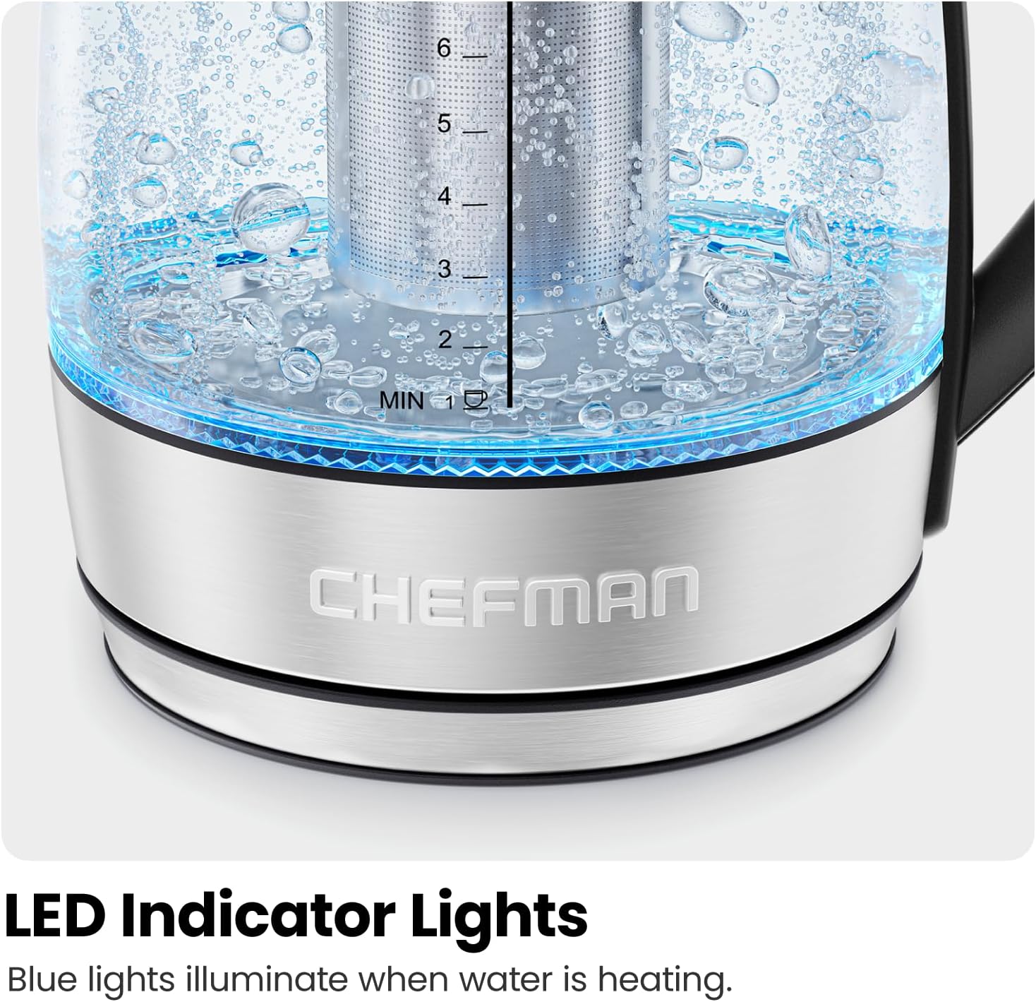 Chefman Electric Kettle with Temperature Control, 5 Presets LED Indicator Lights, Removable Tea Infuser, Glass Tea Kettle & Hot Water Boiler, 360° Swivel Base, BPA Free, Stainless Steel, 1.8 Liters