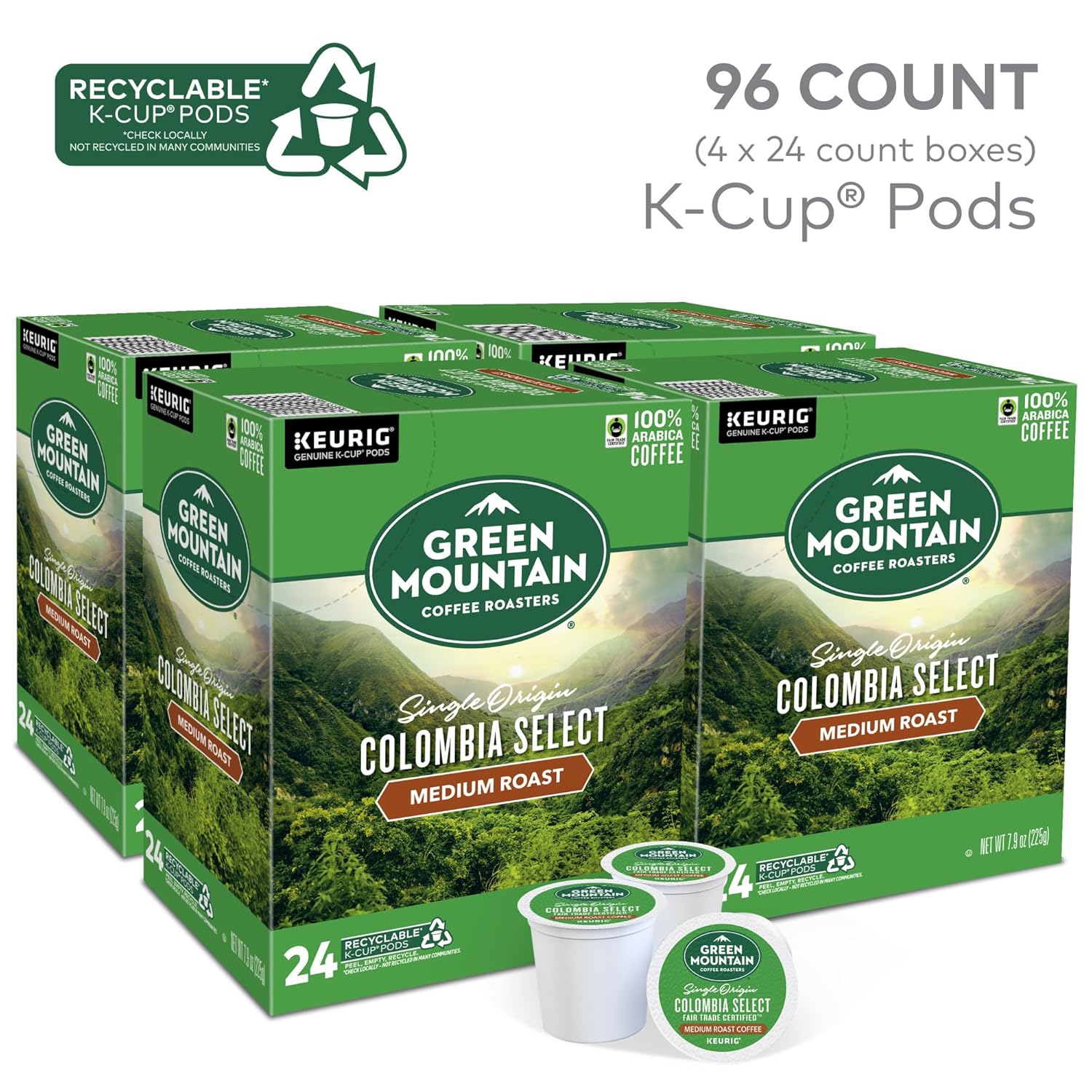 Green Mountain Coffee Roasters Half Caff Keurig Single-Serve K-Cup pods, Medium Roast Coffee, 72 Count (6 Packs of 12)