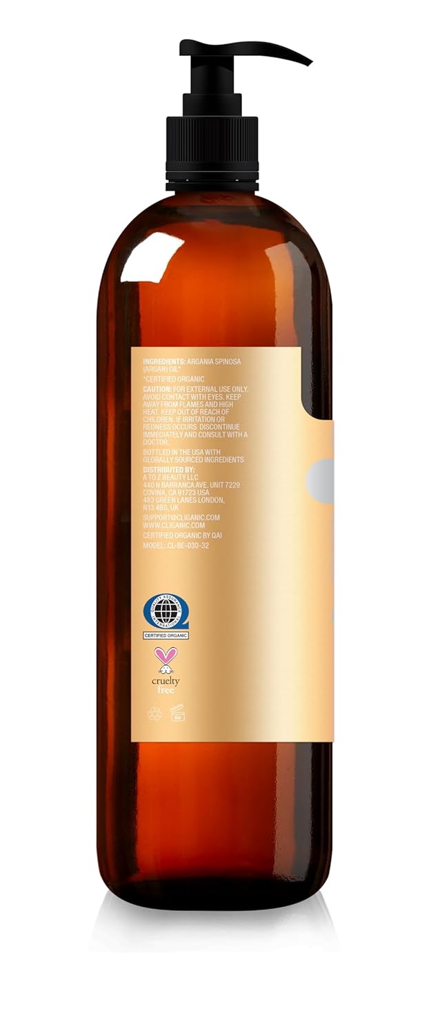 Cliganic Organic Argan Oil, 100% Pure - for Hair, Face & Skin | Cold Pressed Carrier Oil