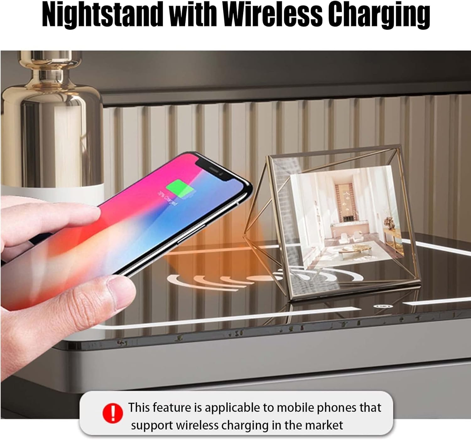 Modern Wood Nightstand with Glass Top and Drawers