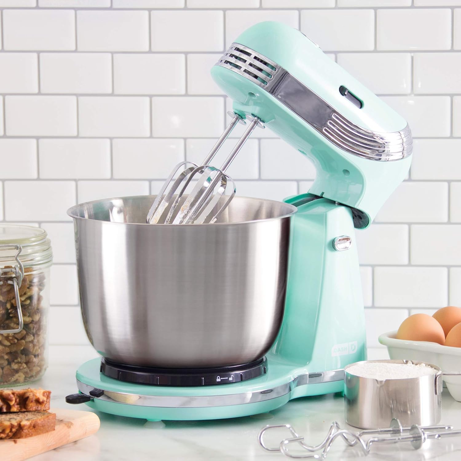 Dash Stand Mixer (Electric Mixer for Everyday Use): 6 Speed Stand Mixer with 3 Quart Stainless Steel Mixing Bowl, Dough Hooks & Mixer Beaters for Dressings, Frosting, Meringues & More - Aqua