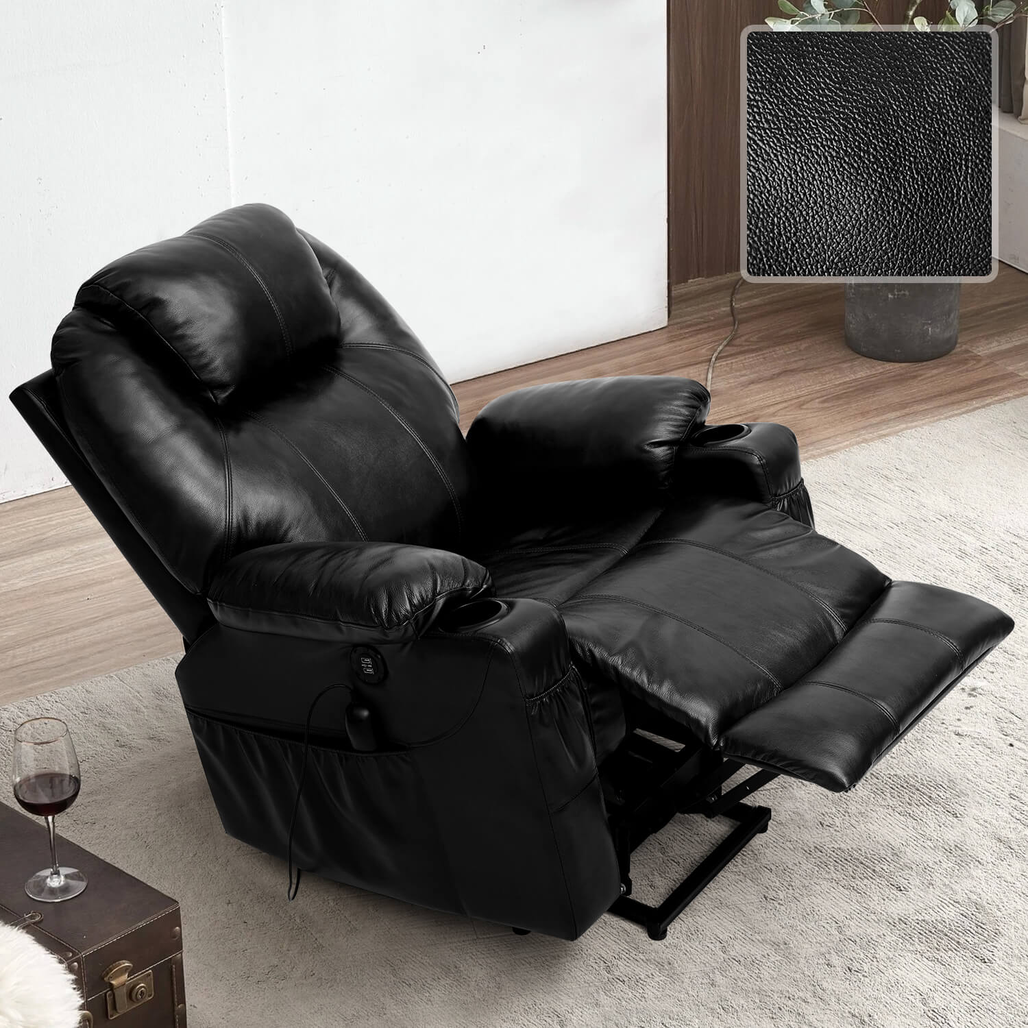 3-Position Power Lift Chair with Heal and Massage Real Leather