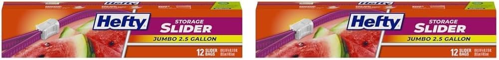 Hefty Slider Jumbo Storage Bags, 2.5 Gallon Size, 12 Count