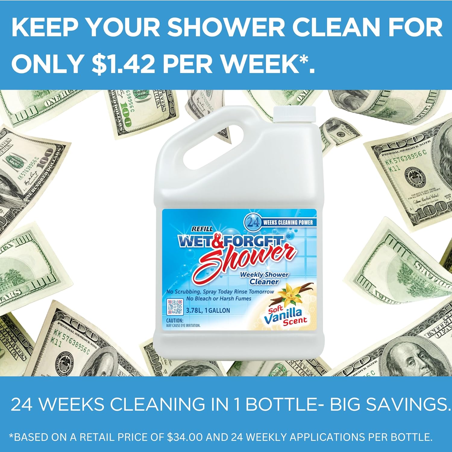 Wet & Forget Shower Cleaner Spray Multi-Surface Weekly Application Requires No Scrubbing, Bleach-Free Formula, Ready to Use, Fresh Scent, 3 Months of Cleaning, 64 Fluid Ounces, 1 Pack