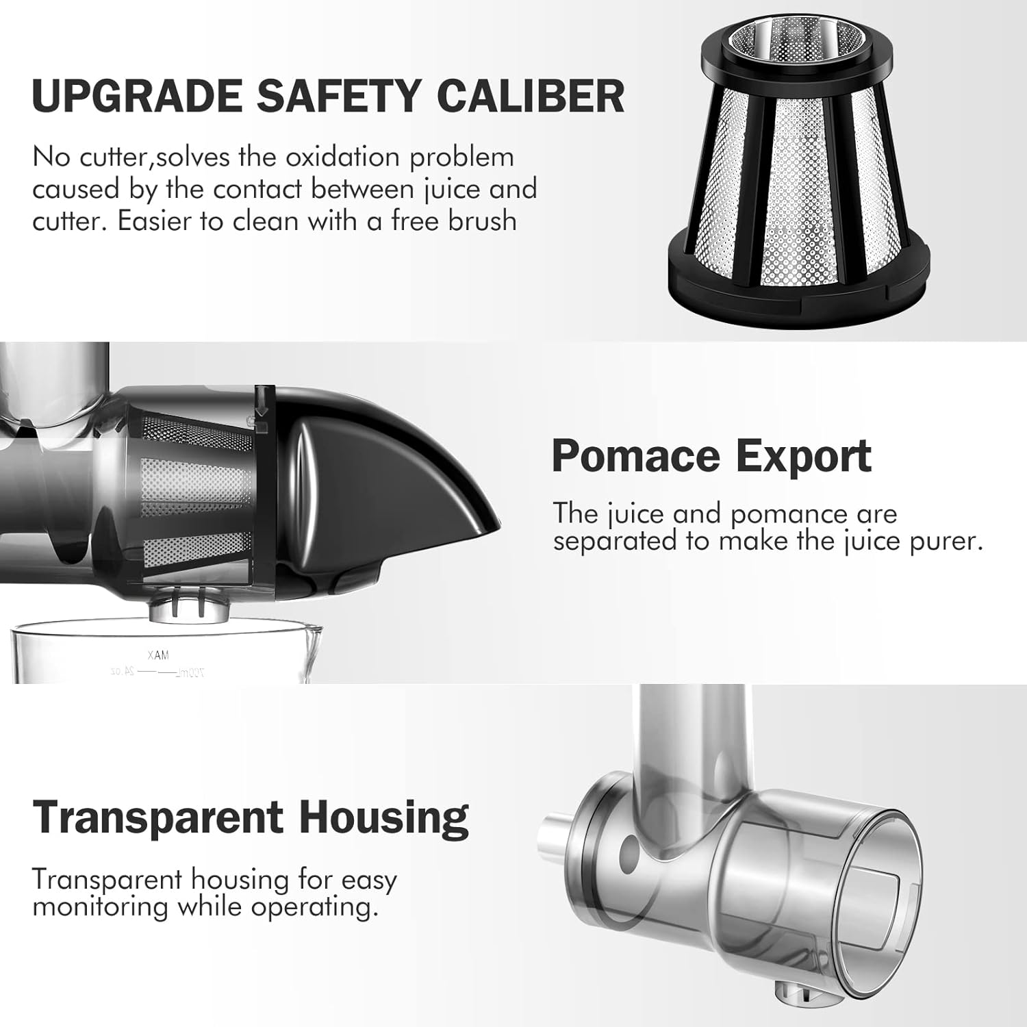 Masticating Juicer Machines, AMZCHEF Slow Cold Press Juicer with Reverse Function, High Juice Yield, Easy Clean with Brush,Recipes for High Nutrient Fruits and Vegetables, Gray(Updated)