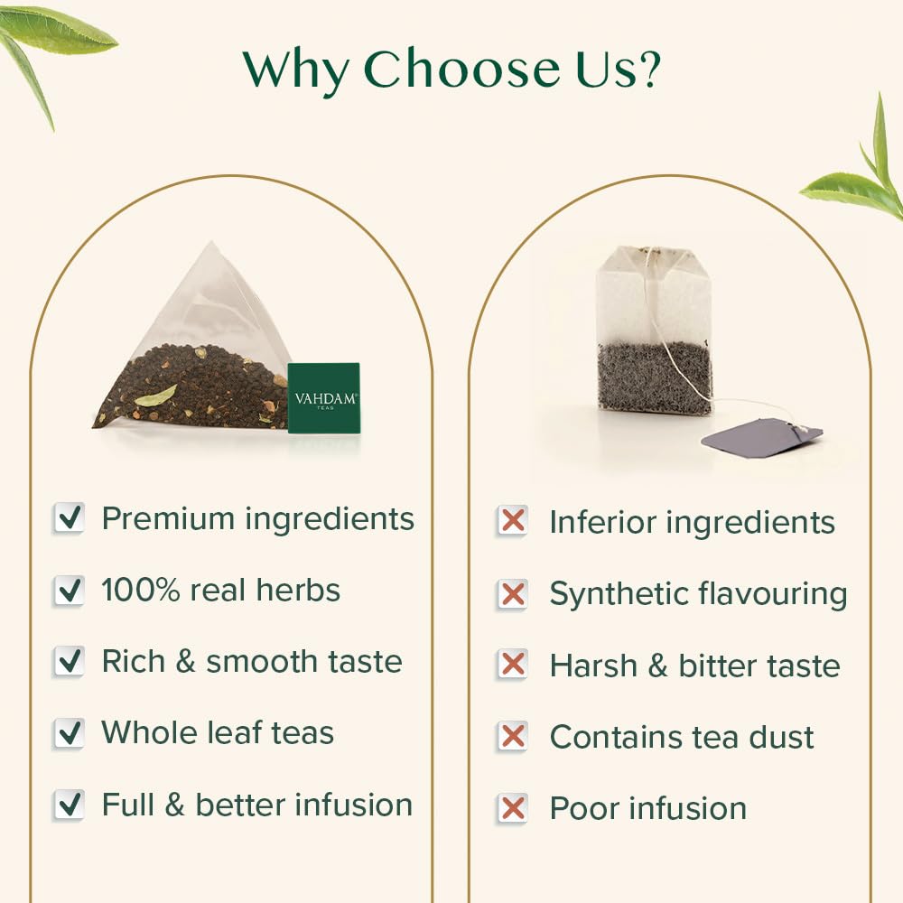 VAHDAM, Organic Turmeric Ginger Herbal Tea Bags (100 Pyramid Tea Bags) Caffeine Free, Non GMO, Gluten Free | 100% Pure Herbal Blend - Savory & Spicy | Plant-Based Tea Bags | Resealable Ziplock Pouch