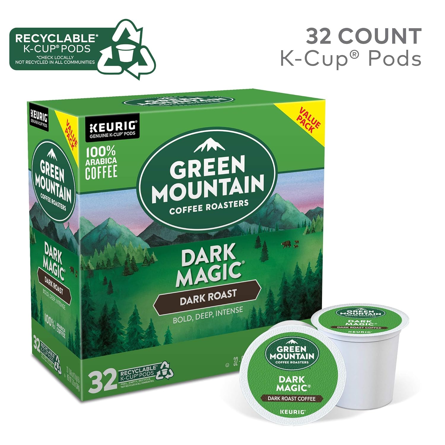 Green Mountain Coffee Roasters Dark Magic Keurig Single-Serve K-Cup Pods, Dark Roast Coffee, 72 Count (6 Packs of 12)
