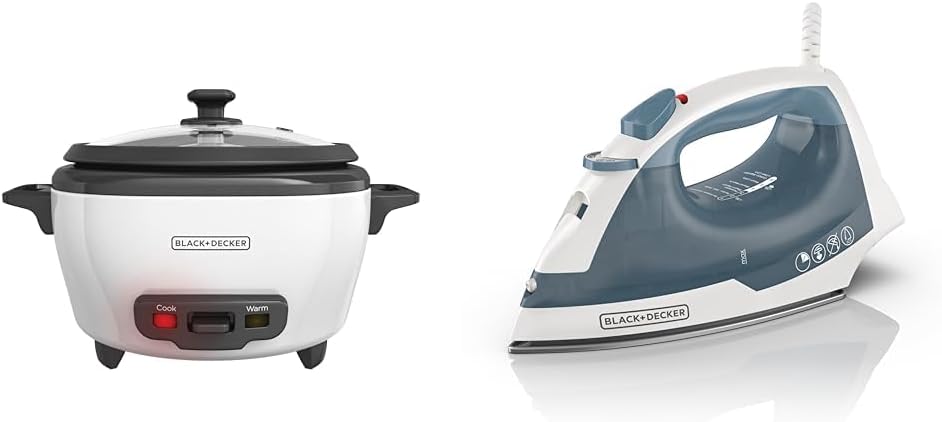 BLACK+DECKER 6-Cup Rice Cooker, RC506, 3-cup Uncooked Rice, Steaming Basket, Removable Non-Stick Bowl, One Touch