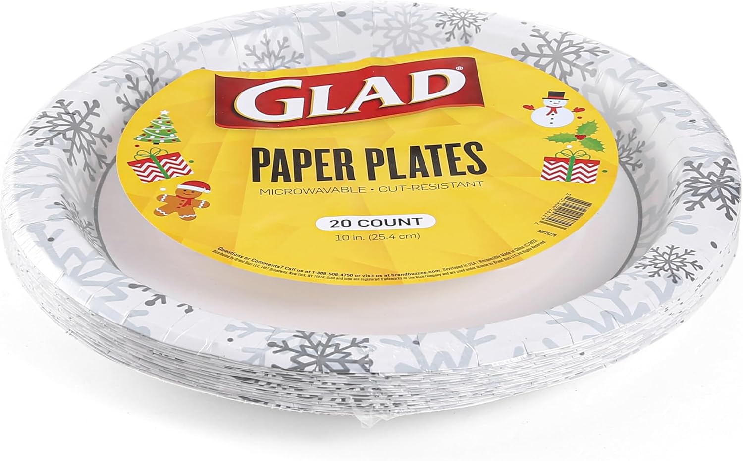 Glad Disposable Holiday Paper Plates, 10 Inch, 20 Count - Red Snowflake Design, Heavy Duty and Microwavable