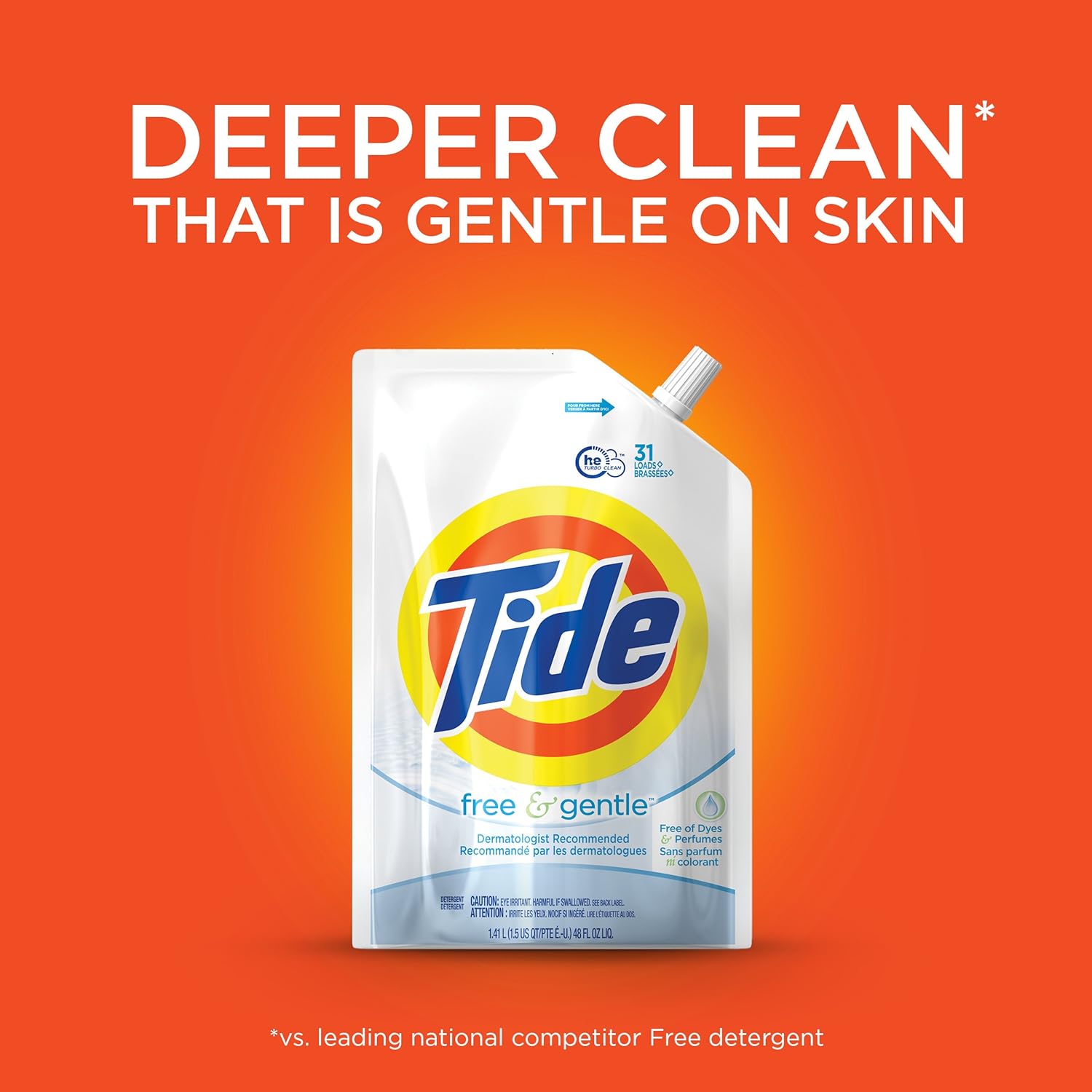 Tide Free & Gentle Laundry Detergent Liquid, HE Compatible, 100 Loads, 132 fl oz Hypoallergenic Laundry Detergent for Sensitive Skin