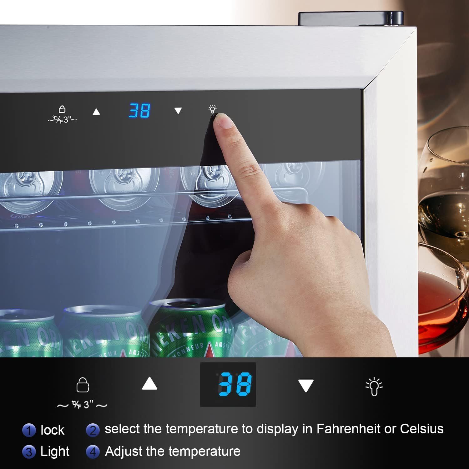 Kalamera 24 inch Wine Cooler, 46 Bottle - Dual Zone Built-in or Freestanding Fridge with Stainless Steel Reversible Glass Door, for Home, Kitchen, or Office.