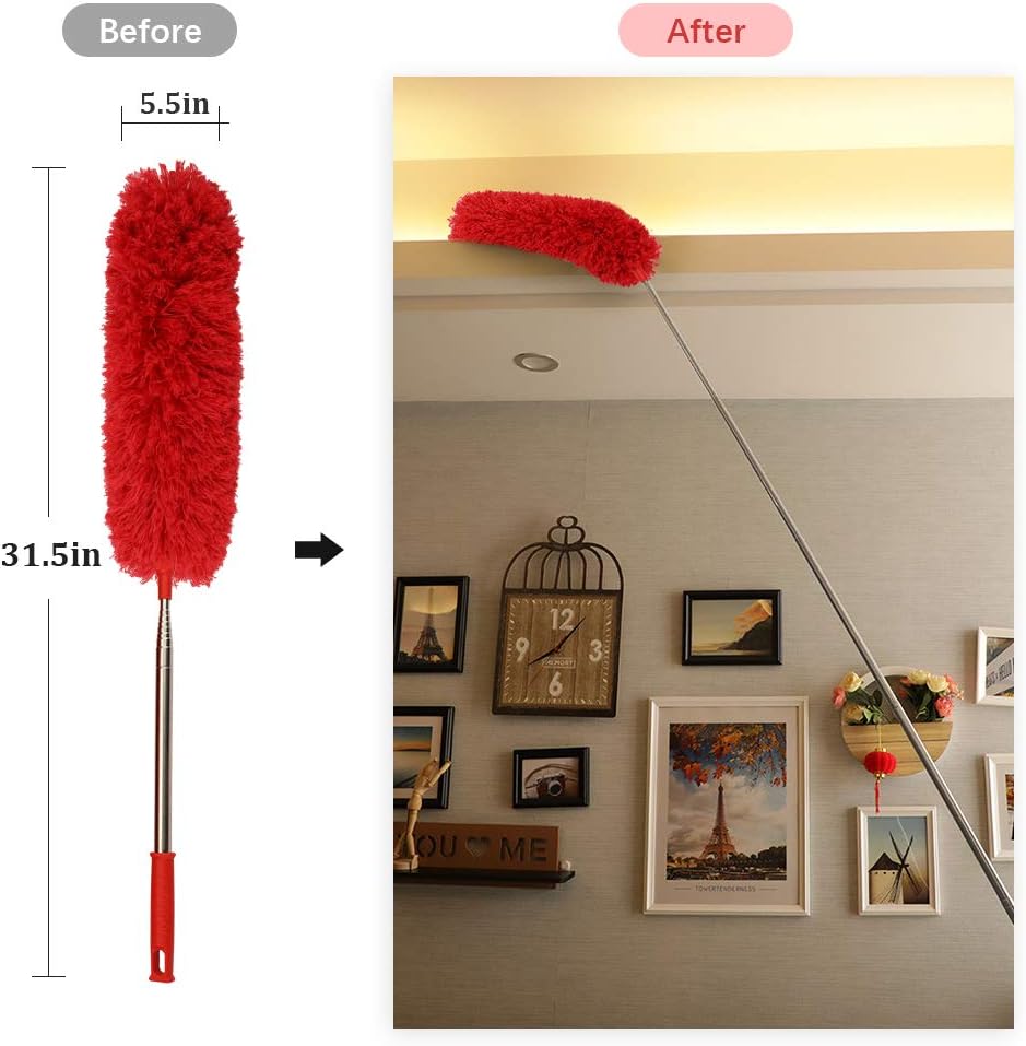 DELUX Microfiber Feather Duster Extendable Duster with 100 inches Extra Long Pole, Bendable Head & Long Handle Dusters for Cleaning Ceiling Fan, High Ceiling, Blinds, Furniture & Cars Gray
