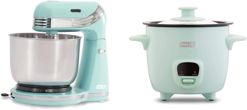 Dash Stand Mixer (Electric Mixer for Everyday Use): 6 Speed Stand Mixer with 3 Quart Stainless Steel Mixing Bowl, Dough Hooks & Mixer Beaters for Dressings, Frosting, Meringues & More - Aqua