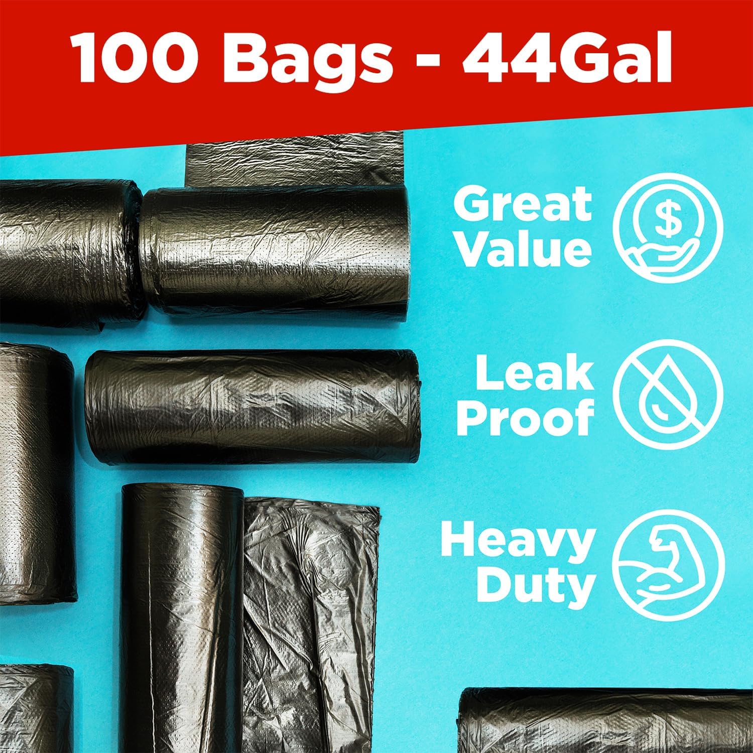 ToughBag 44 Gallon Commercial Trash Bags, 38x46” (100 COUNT) – 39, 40, 42 Gallon Contractor Bags, Black Garbage Bags, Trash Can Liners for Custodians, Landscapers, and Contractors - Made in USA