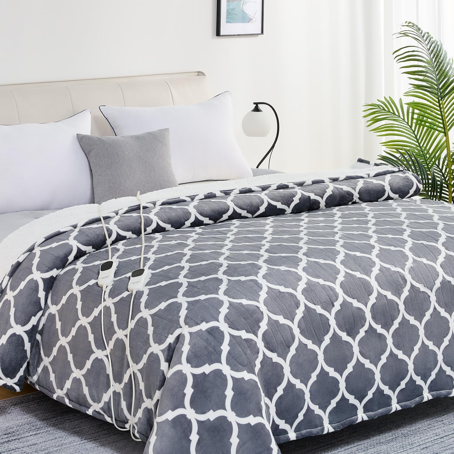 Homemate Heated Blanket Electric Throw - 50“x60“ Heating Blanket with 10 Fast Heat Levels 8 Hours Auto Off Soft Cozy Flannel Over-Heated Protection ETL Certification Keep Warming in Home