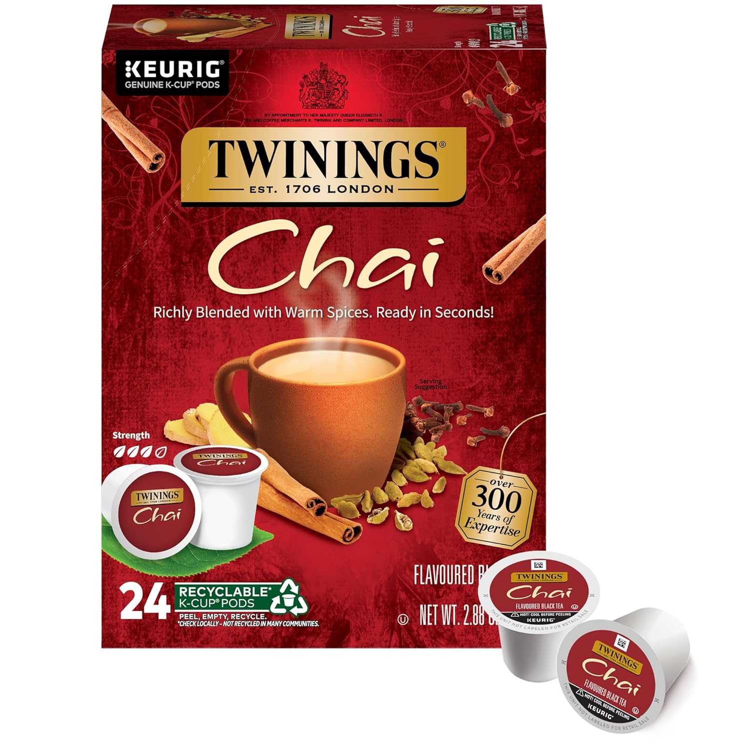 Twinings English Breakfast Black Tea K-Cup Pods for Keurig, 24 Count (Pack of 1), Smooth, Flavourful, Robust, Caffeinated, Enjoy Hot or Iced | Packaging May Vary
