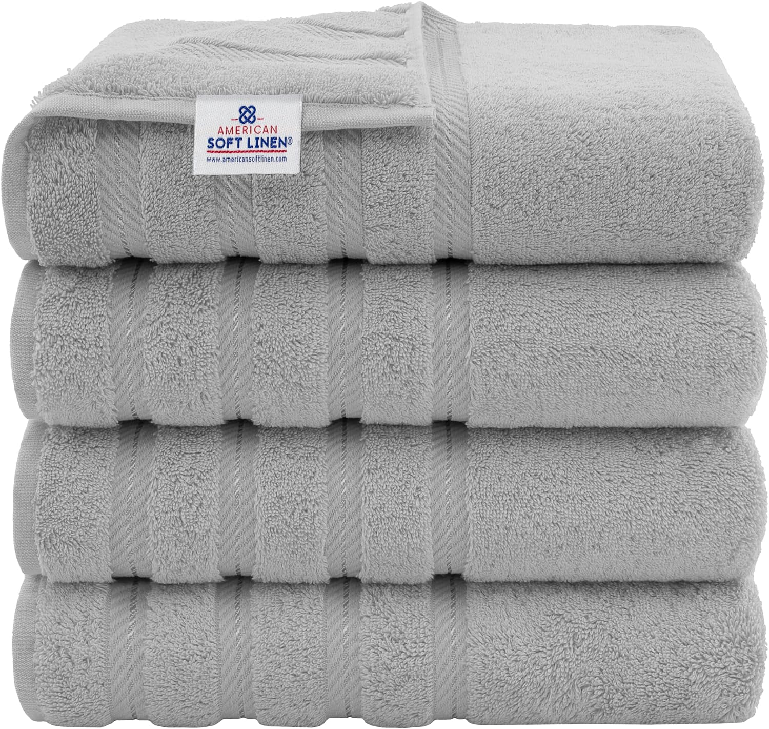 American Soft Linen Luxury 6 Piece Towel Set, 2 Bath Towels 2 Hand Towels 2 Washcloths, 100% Cotton Turkish Towels for Bathroom, Light Grey Towel Sets