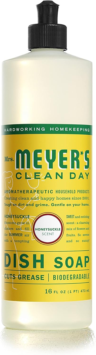 MRS. MEYER'S CLEAN DAY Liquid Dish Soap, Biodegradable Formula, Basil, 16 fl. oz - Pack of 3