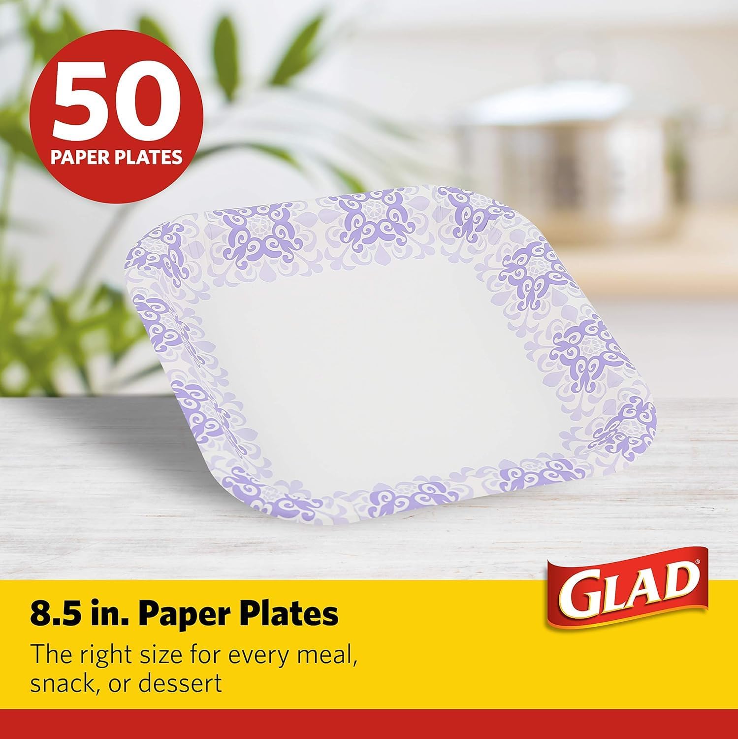 Glad Square Disposable Paper Plates for All Occasions | Soak Proof, Cut Proof, Microwaveable Heavy Duty Disposable Plates | 8.5
