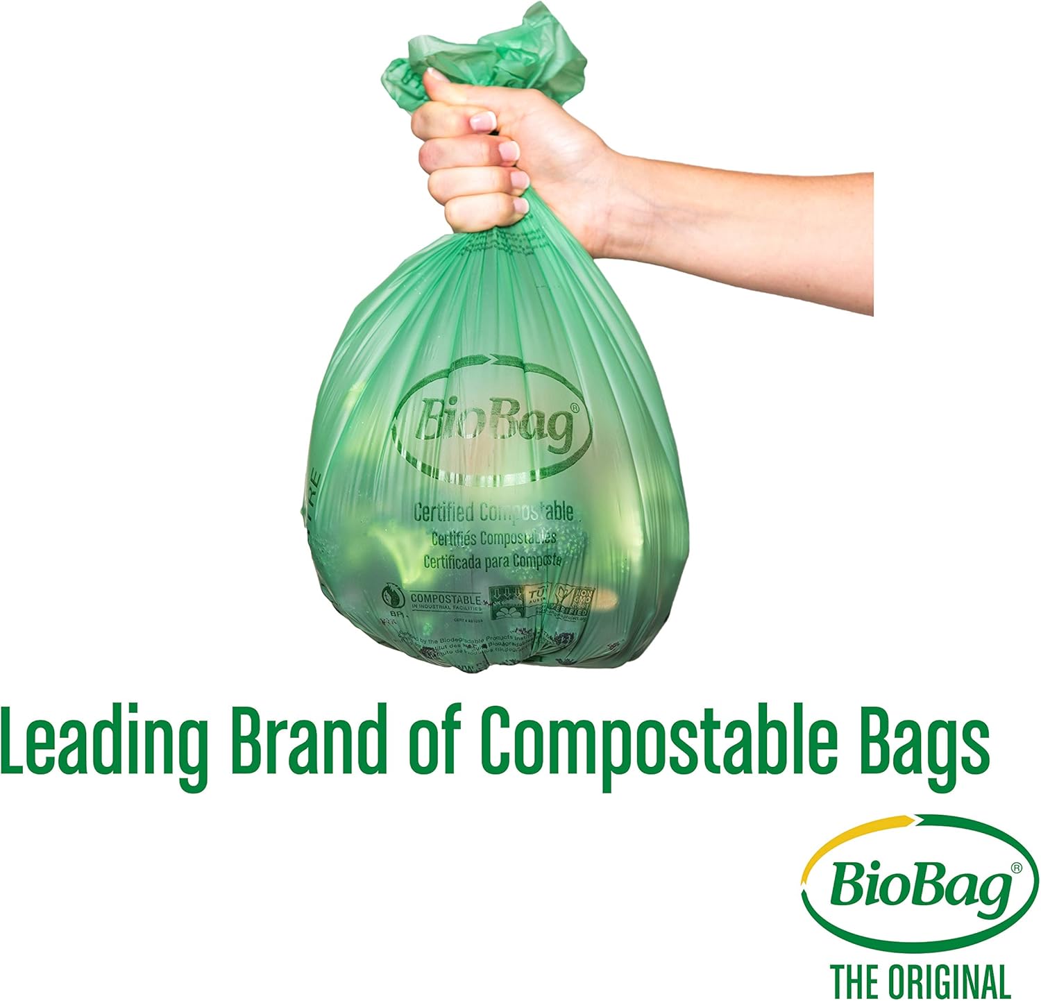 BioBag (USA), The Original Compostable Bag, 2.6 Gallon, 100 Total Count, 100% Certified Compostable Kitchen Food Scrap Bags, Kitchen Compost Bin Compatible