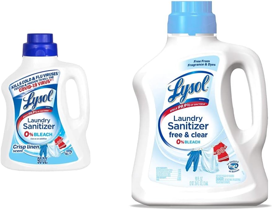 Lysol Laundry Sanitizer Additive, Free & Clear, Free from Fragrance and Dyes, 0% Bleach Laundry Sanitizer, Bacteria-causing Laundry Odor Eliminator, Unscented, 90 Fl Oz (Pack of 1) - Package May Vary