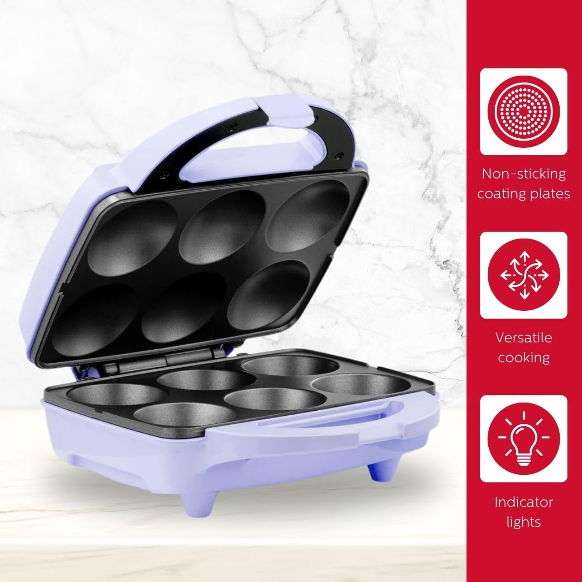 Holstein Housewares Non-Stick Cupcake Maker, Teal - Makes 6 Cupcakes, Muffins, Cinnamon Buns - Birthdays, Holidays, and More