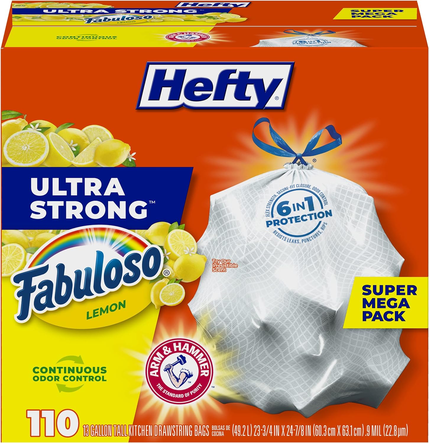 Hefty Ultra Strong Tall Kitchen Trash Bags, Lavender & Sweet Vanilla Scent, 13 Gallon, 80 Count