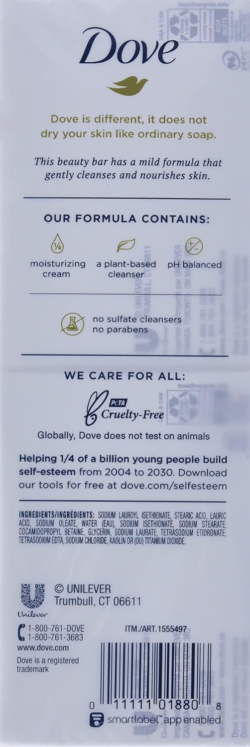 Dove Beauty Bar Soap Sensitive, 8 Bars for Sensitive Skin, Fragrance Free and Hypoallergenic 3.75 oz