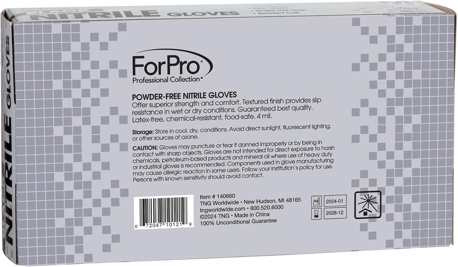 ForPro Professional Collection Disposable Nitrile Gloves, Chemical Resistant, Powder-Free, Latex-Free, Non-Sterile, Food Safe, 4 Mil, Black, Large, 100-Count