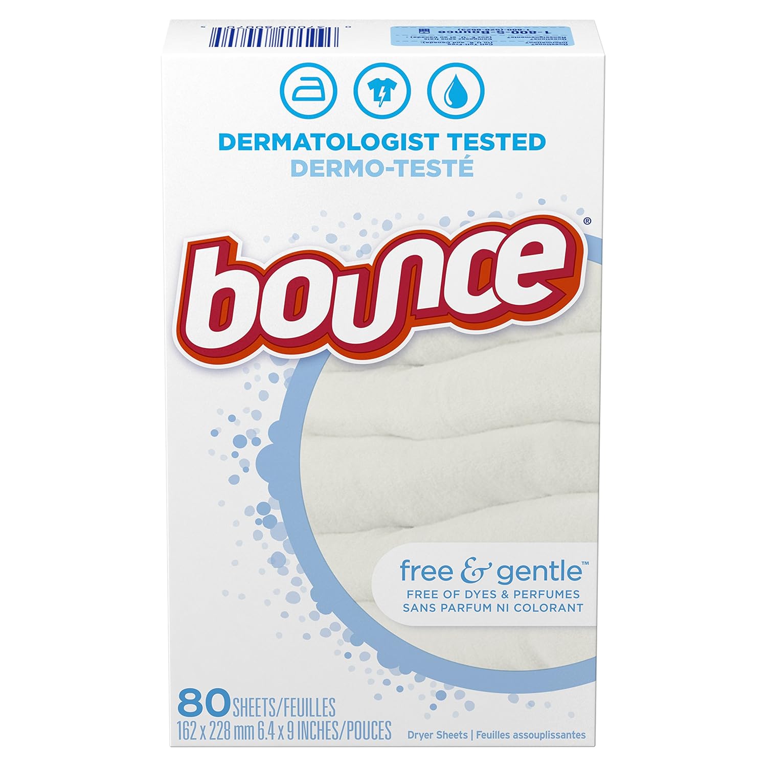 Bounce Free & Gentle Dryer Sheets, 240 Sheets, Unscented Fabric Softener Sheets, Hypoallergenic and Dermatologist Tested
