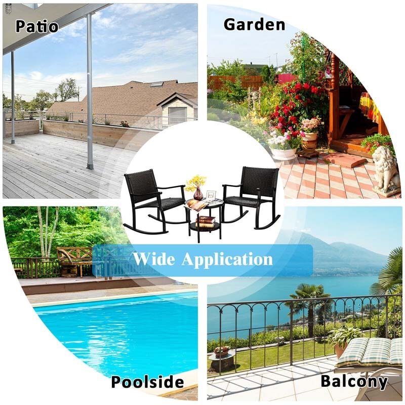 Bestoutdor Wicker Patio Bistro Set with 2 Rocking Chairs & Coffee Table Storage Shelf