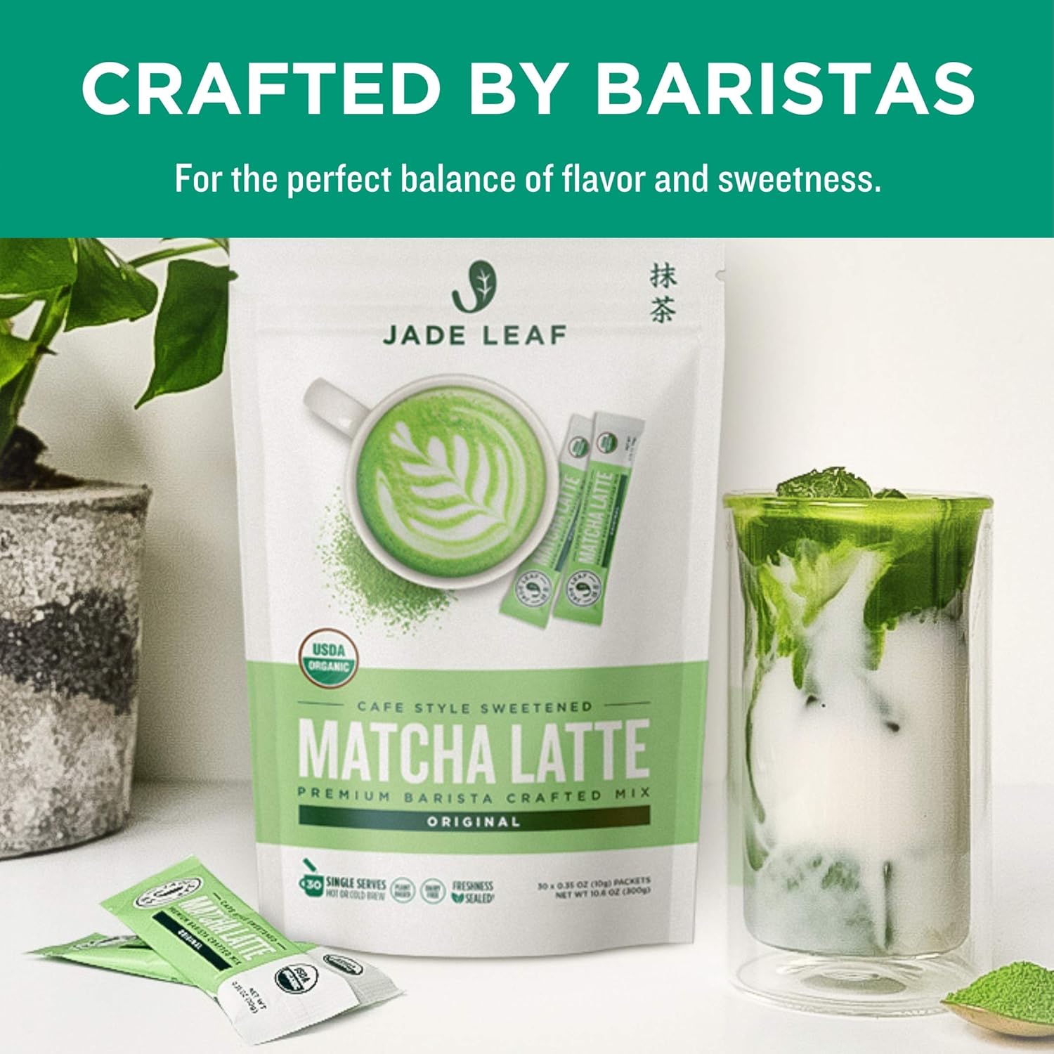 Jade Leaf Matcha Organic Café Style Sweetened Matcha Latte Premium Barista Crafted Mix - Original - Authentically Japanese (5.3 Ounce Pouch)