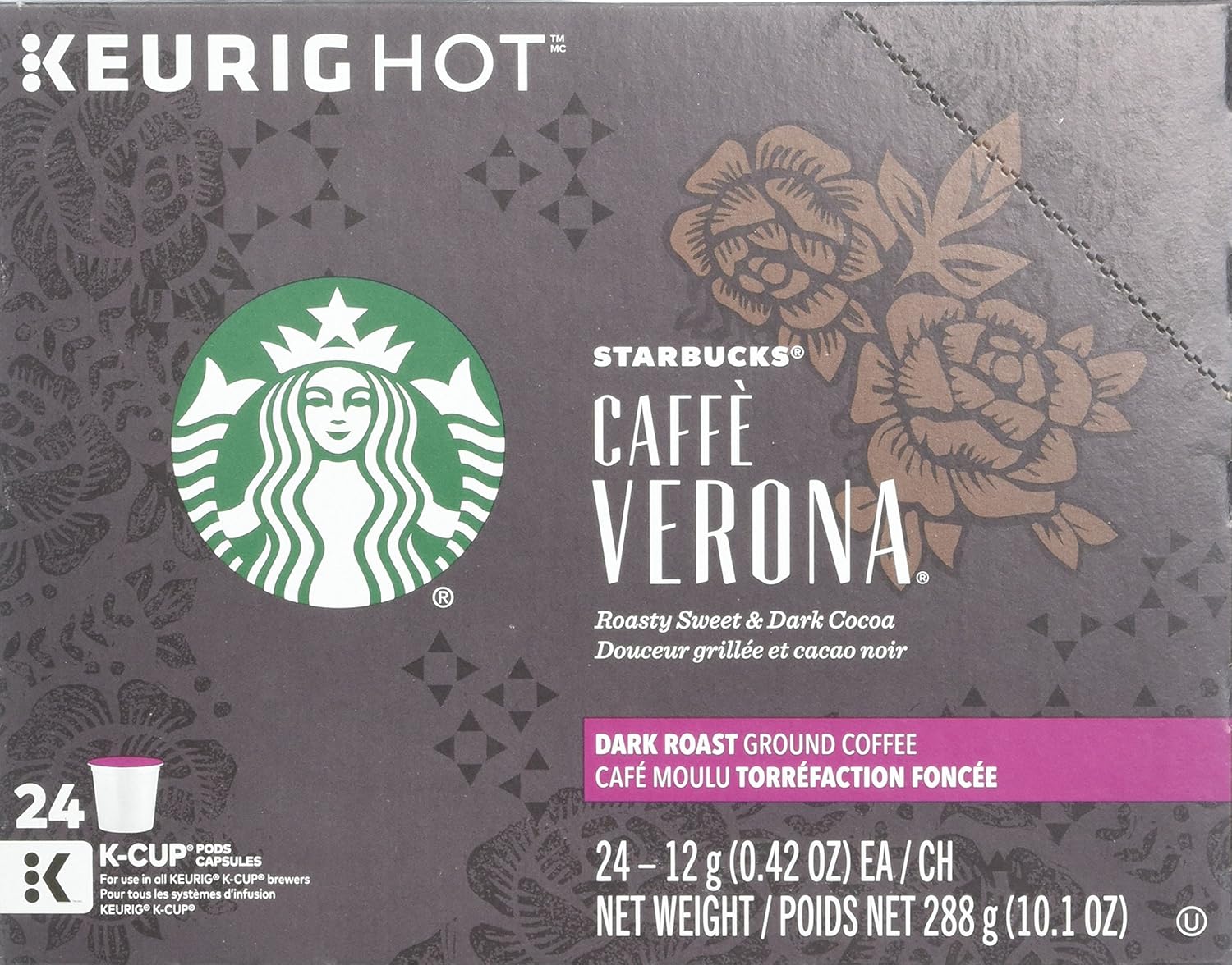 Starbucks K-Cup Coffee Pods, Dark Roast Coffee, French Roast for Keurig Brewers, 100% Arabica, 4 boxes (96 pods total)