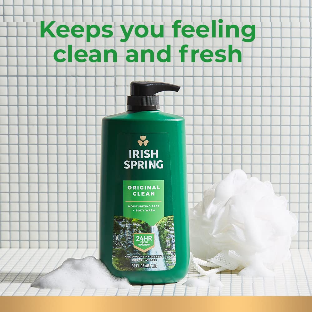 Irish Spring Mens Body Wash, Moisture Blast Body Wash for Men, Feel Fresh All Day, 30 Oz Pump Bottle