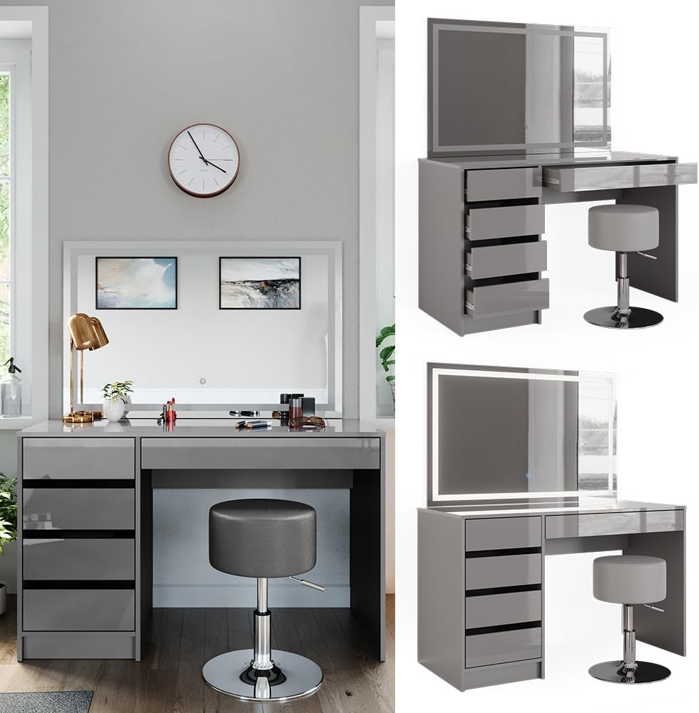 Vicco Sherry Dressing Table Sonoma / White 120 cm with LED Mirror and Stool