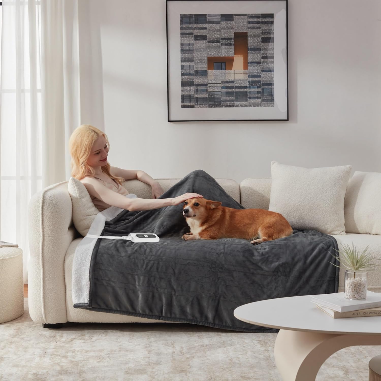 Heated Blanket Throw Size, Soft and Cozy Electric Heating Blanket for Bed, Automatic Safety System 6 Heating Levels & 4 Hours Auto-Off, 50