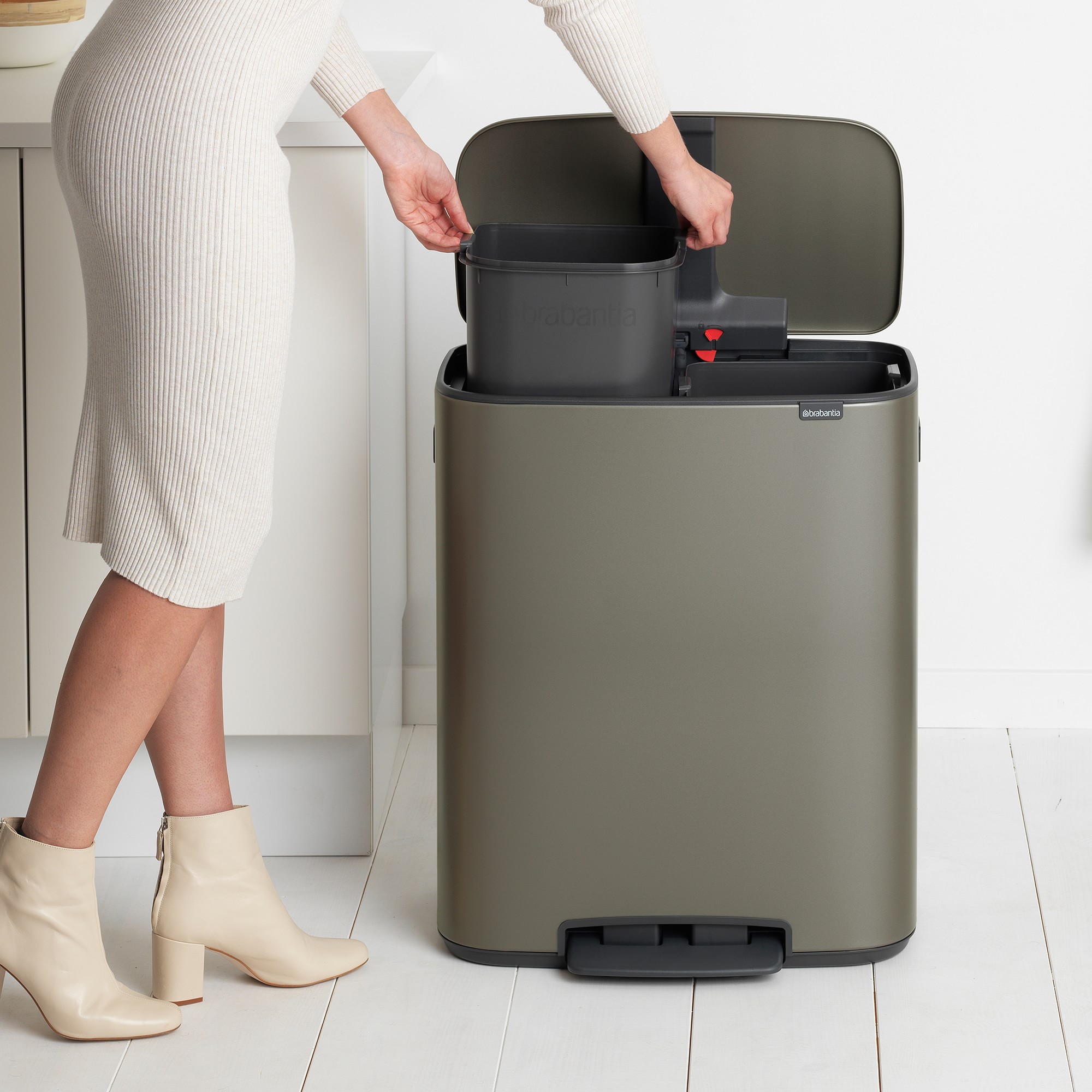 Brabantia Bo Step On Dual Compartment Recycling Trash Can, 2 x 8 Gallon